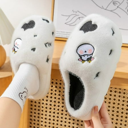 

QWZNDZGR Thick Fluffy Cow Slippers Indoor Shoes For Women Fur Mules Height Increasing Slippers Women s Home Slides Ladies Designer Sliper