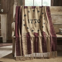 VHC Brands My Country 1776 Woven Throw 50x60, Bedroom and Living Room Decor, Blanket, Cotton, My Country Collection, Rectangle 60x50, Patriotic Red