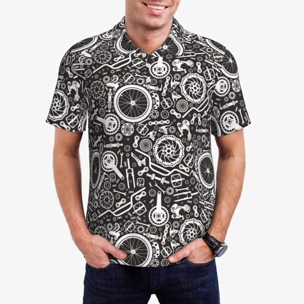 Fotbe Bicycles Parts Camiseta Polo de Golf para Hombre con Estampado – Camisa Deportiva Transpirable con Cuello Abotonado-XX-Large