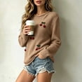 thumbnail image 5 of Womens Trendy Knit Sweaters Cherry Long Sleeve Crewneck Pullover Tops Fall Winter Casual Loose Comfy Outfits Khaki S, 5 of 6