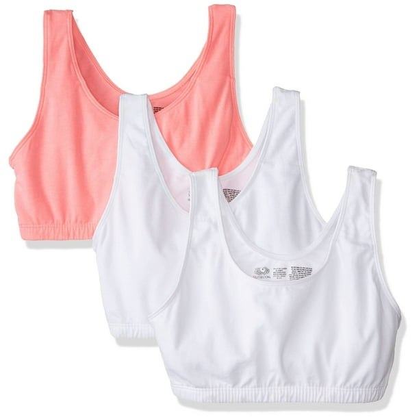 Fruit of the Loom Womens Built-up Sports Bra, White/White/Popsicle Pink, 40(Pack  of 3) 