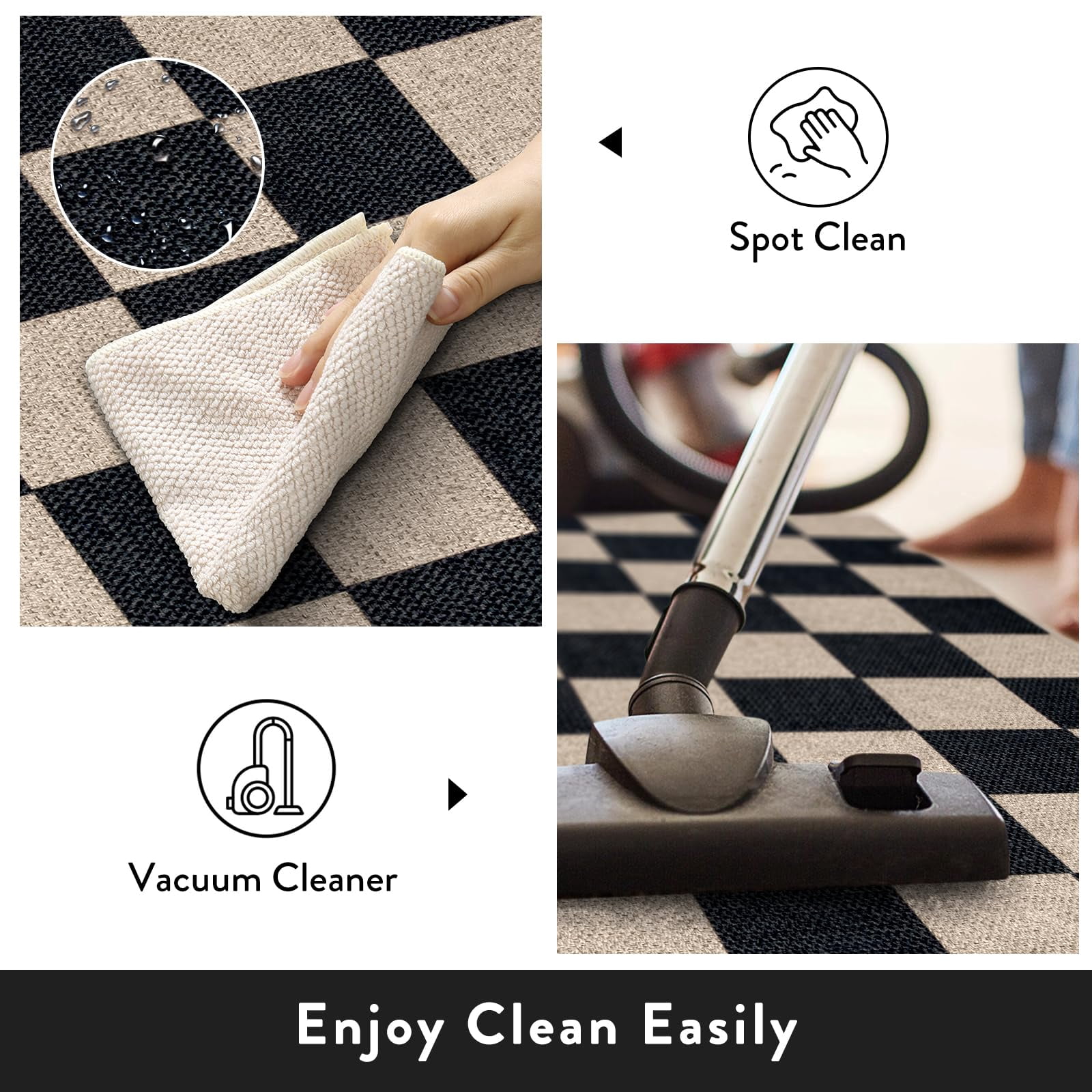 Lahome 5'x7' Checkered Easy Jute Area Rug,Outdoor Patio Rug Washable Rugs for Entryway Checkerboard Indoor Outdoor Living Room Classroom Rugs,Farmhouse Neutral Non Slip Black Carpet for Bedroom