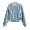 thumbnail image 3 of HH TRAF Chaqueta informal de otoño para mujer, de 5 colores, elegante, con cuello redondo y una botonadura, para exteriores, 3 of 5