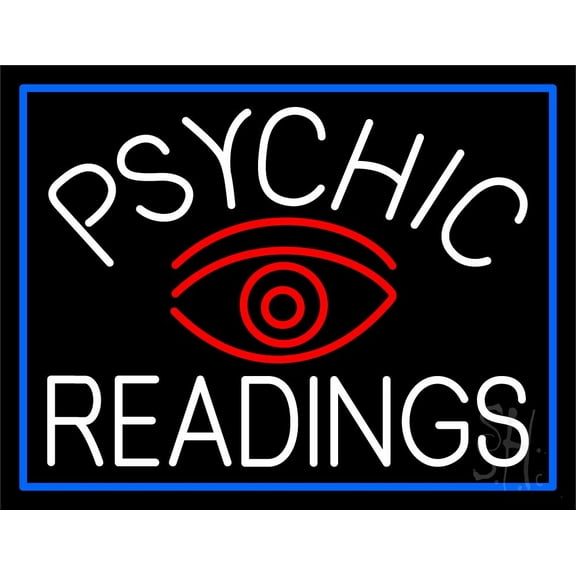 White Psychic Readings And Red Eye LED Neon Sign 15" Tall x 19" Wide - inches Black Square Cut Acrylic Backing, with Dimmer - Bright and Premium built indoor LED Neon Sign for Storefront.