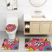 CHAPLLE Good Vibes Positive Motivation Inspiration Concept Watermelon Holiday Items on Table Photo 3 Piece Bathroom Rugs Set Bath Rug Contour Mat and Toilet Lid Cover