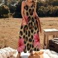 thumbnail image 3 of Pink Hibiscus Leopard Print Textile Sleeveless Suspender Dress Summer Fashion Casual Long Dress, 3 of 9