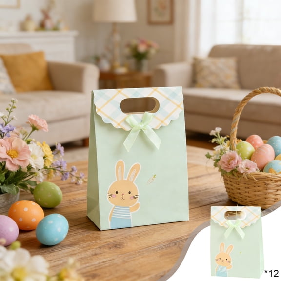Taicans 12 Pack Easter Gift Bags - 6.3 Inch Paper Bags with Bunny & Egg Design,Cute Party Favor Supplies for Easter,Birthday,Holiday Gift Wrapping