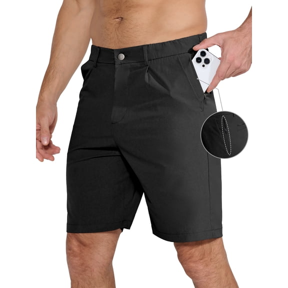 Men's Golf Shorts 9" Casual Dress Shorts Lightweight Quick Dry Stretch UPF 50 Flat Front Work Shorts with 5 Pockets Black 32