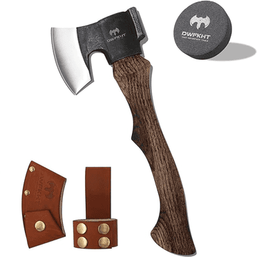DWFKHT 14.3" Hand Forged Hatchet, Camping Axe with Beech Wood Handle & 1065 Carbon Steel Blade for Wood Splitting, Chopping & Bushcraft