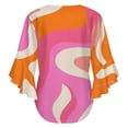 thumbnail image 6 of Abstract Pink Orange Swirl Art Women's V-Neck Blouse With 3/4 Ruffled Bell Sleeves Casual Top Ladies Blouses, 6 of 7