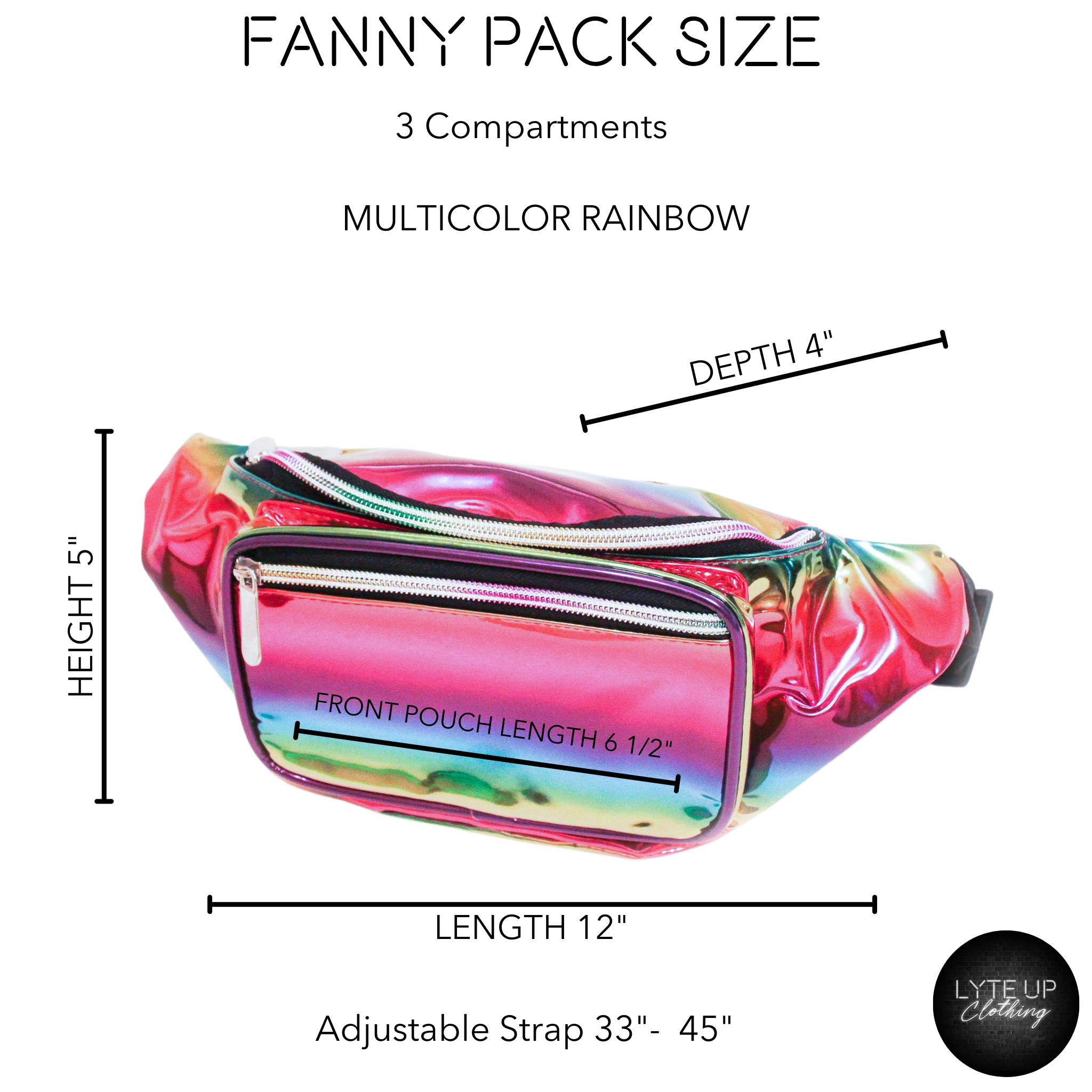 Multicolored Rainbow Holographic Metallic Fanny Pack