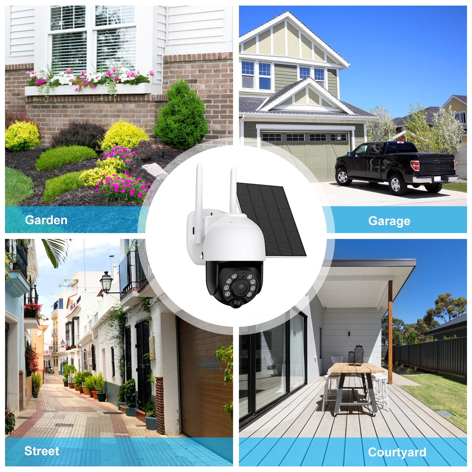 TOPVISION 2K Solar Security Camera Outdoor, Security Camera Wireless WiFi with Spotlight, 4X Digital Zoom, 360° View, PIR Motion Detection, Full Color Night Vision, IP66 Waterproof, Two-Way Talk