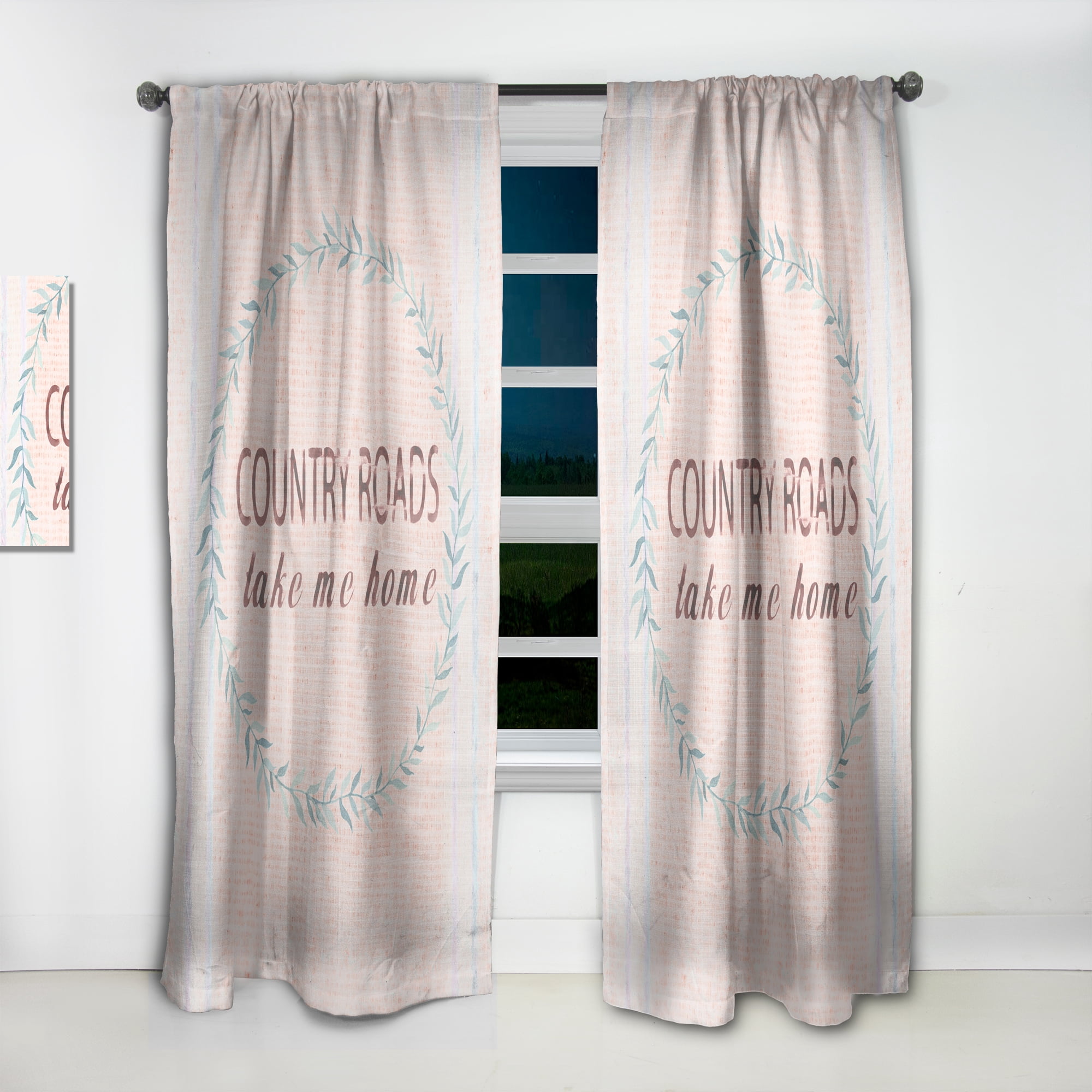 Designart 'Farmhouse Quote On Florals XX' Farmhouse Curtain Panel