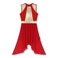 thumbnail image 2 of iiniim Women Sleeveless Metallic Gold Color Block Lyrical Dance Dress Red L, 2 of 7