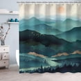thumbnail image 2 of Mountain Shower Curtain, Teal Shower Curtain for Bathroom, Cool Shower Curtain Nature Shower Curtain Hooks, Watercolor Misty Forest Sun Sunset Landscape Shower Curtain, 72Wx72H Inch, 2 of 6