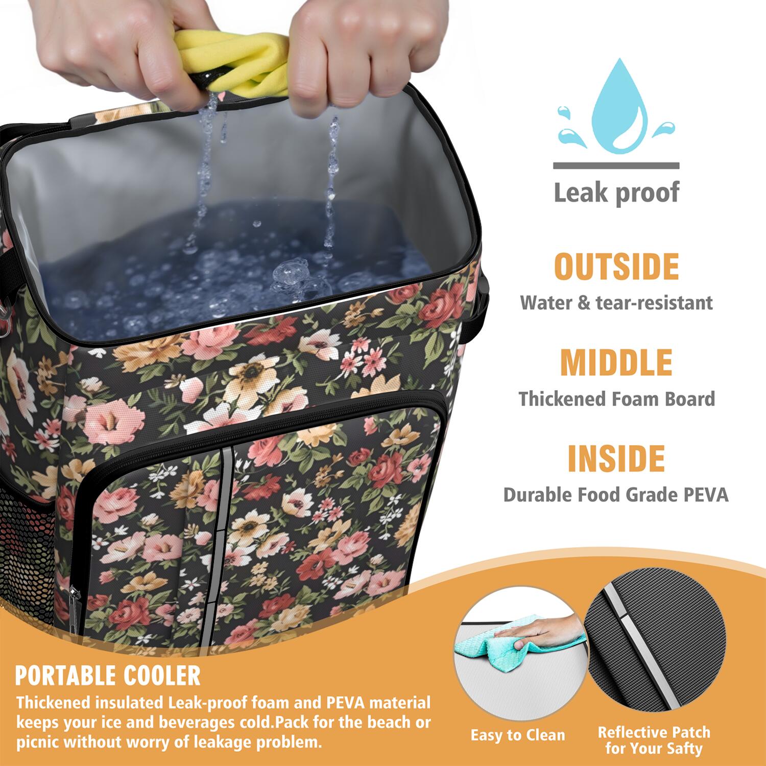 Travel Cooler Bag - Pioneer Flower Floral Print Pattern Camping Beer Cooler Backpack with Bottle Opener- Waterproof Insulated Picnic Backpacks - Cooler Bag for Beach