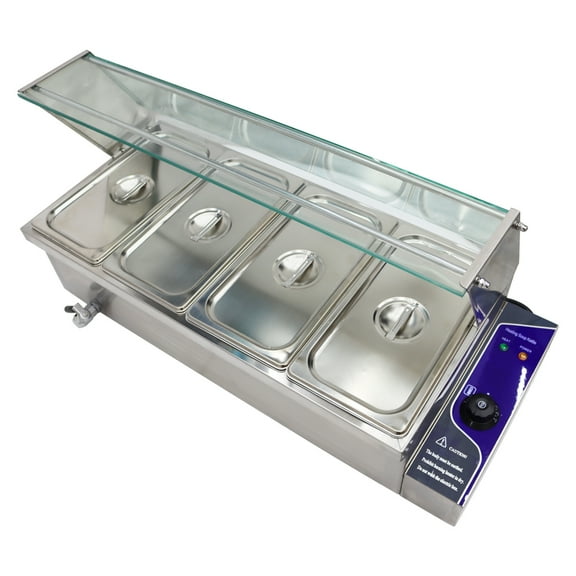 TECHTONGDA Commercial Food Warmer Stainless Steel Bain Marie Buffet Countertop 4-Pot Electric Steam Table 6"Deep