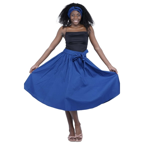 Satsuma Blue Color Midi Skirt for Women Fashion 100% Cotton |Midi Skirts with Pockets african Skirts for Women | One Size