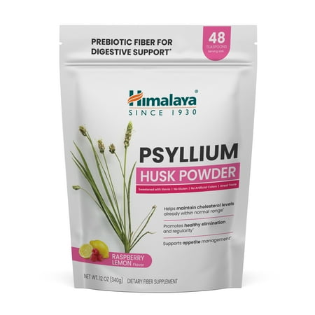 Himalaya Raspberry Lemon Psyllium Husk Powder, Daily Fiber Supplement for Digestive Health & Regularity, Gluten-Free, Vegan, No Artificial Colors, Easy-to-Mix, 12 oz (340 g)