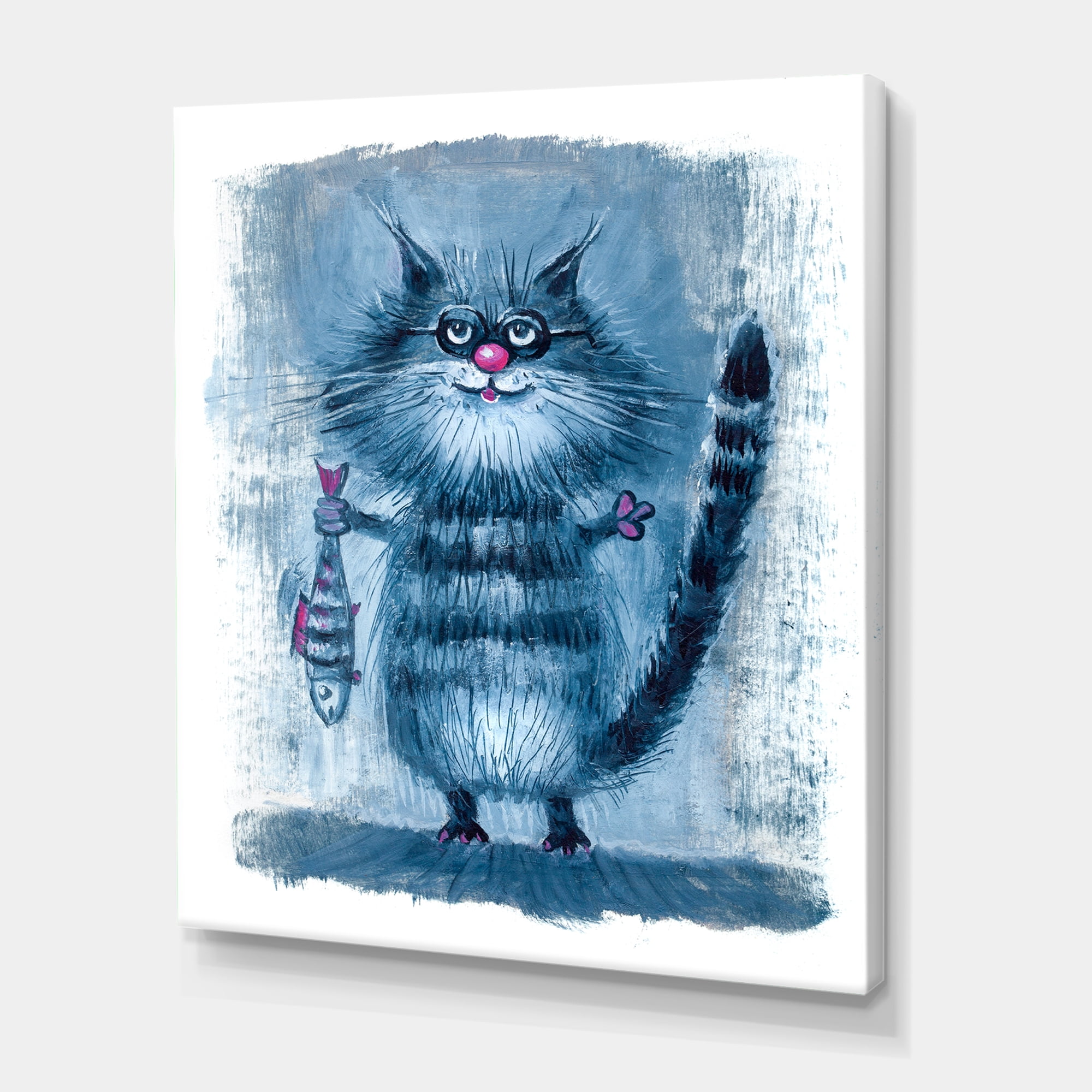 Designart ' Standing Cat Holding A Fish In Its Claws ' Nautical & Coastal Canvas Wall Art Print