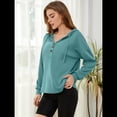thumbnail image 4 of Sudadera con Capucha para Mujer, Cuello Abotonado, Cordón Ajustable, Sudadera Informal de Larga, Camisetas. Azul y Verde XXL, 4 of 10