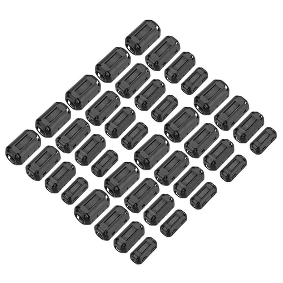 Uxcell 40Pcs 4 Sizes Clip-on Ferrite Ring Core, Ferrite Beads EMI RFI Noise Cable Clip for 5mm/7mm/9mm/13mm Diameter Cable, Black