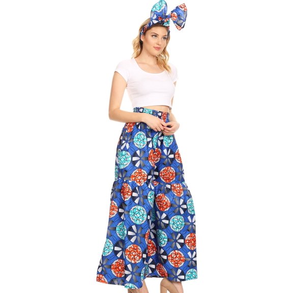 Sakkas Esme Women's African Ankara Flared Wide Leg Palazzo Pants with Pockets - 42-Multi - One Size Regular
