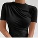 thumbnail image 4 of Body moldeador para mujer, color liso, ligero, fino, plisado, ajustado, manga corta, cuello redondo, mono con aberturas., 4 of 5