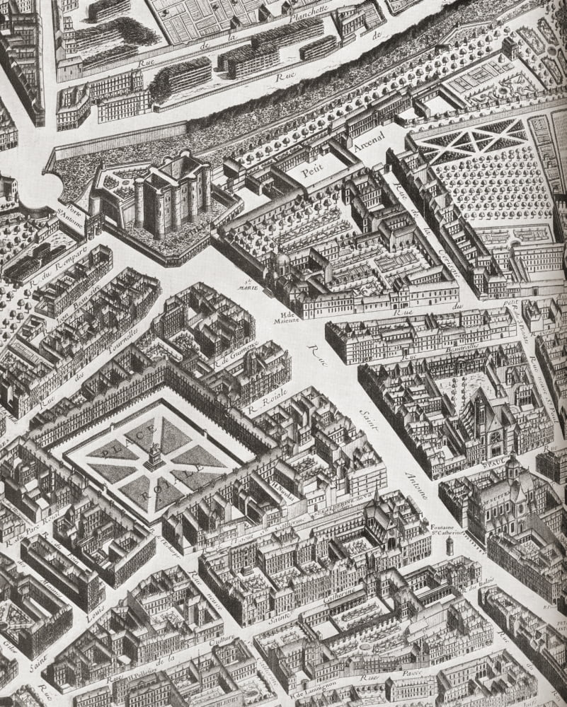 Fragment Of The Turgot Map Of Paris France Showing La Porte Saint-Antoine The Great Entrance To The East Of Paris That Defended The Bastille From A Contemporary Print Canvas Art - Ken Welsh Design Pi