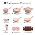thumbnail image 2 of CAROTE 21-Piece Ceramic Cookware Set, Nonstick Pots and Pans with Steamer, Induction Compatible, Pink, 2 of 10