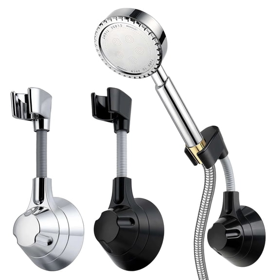 POITVD Adjustable Shower Head Holder, Adhesive Shower Head Bracket, No Drill Handheld Showerhead Wall Mount Holder for Bathroom, Black