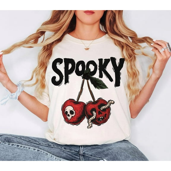 Spooky Cherry Halloween Shirt, Creepy Cute Skull Fruit Tee, Edgy Halloween Shirt, Cute Gothic T-Shirt, POD Halloween Graphic, Alternative Fall Outfit
