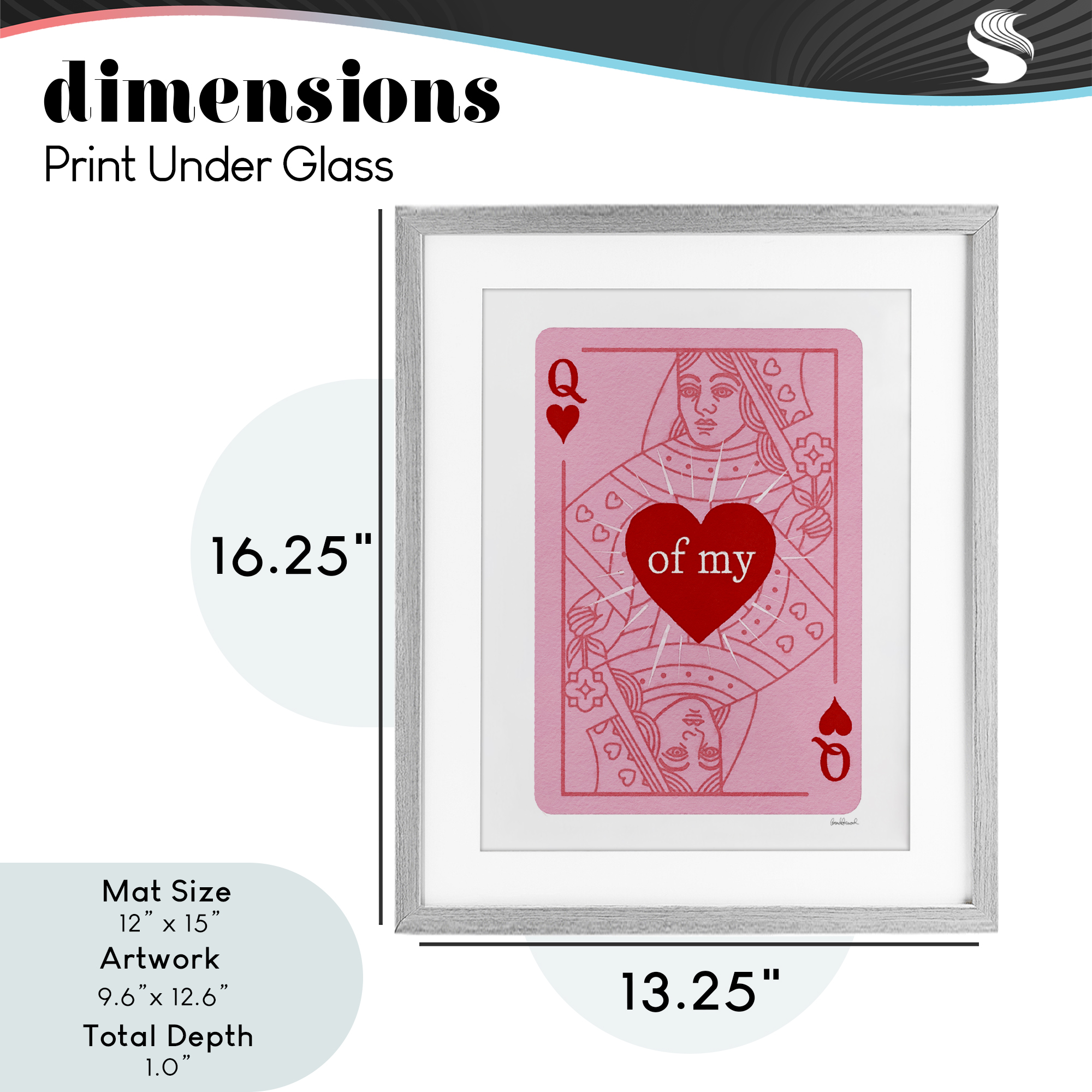 Queen Of My Heart Gray Framed Print Under Glass, design by Amanda Greenwood