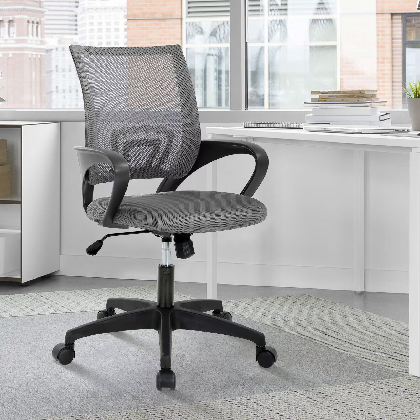 YRLLENSDAN Mesh Office Chair with Lumbar Support and Armrest, Comfortable Desk Chairs with Wheel, Home Swivel Chair with Adjustable Height and Tilt, Grey