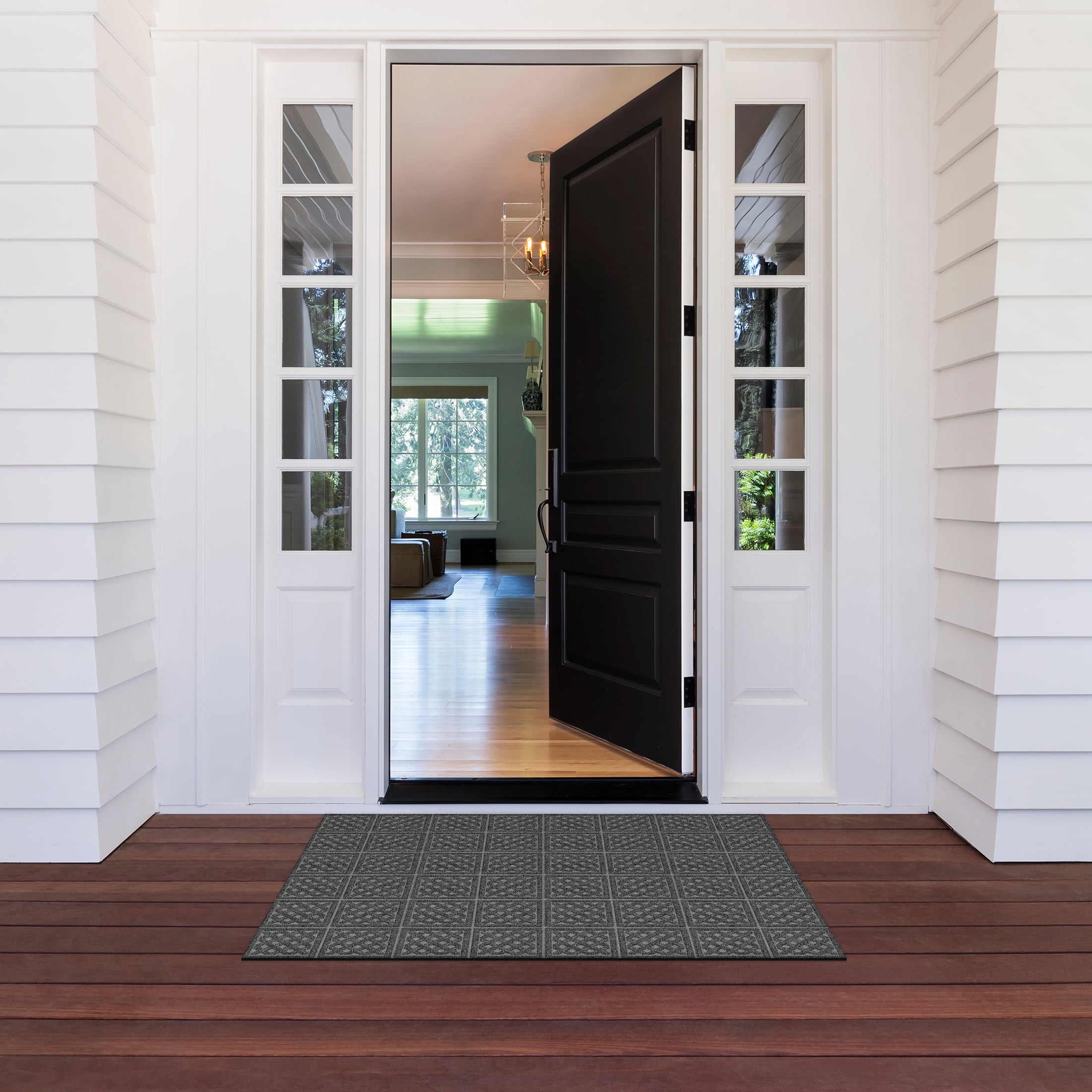 Mainstays Textures Lattice Polyester and Rubber Backed Doormat 3' x 4', Smoke