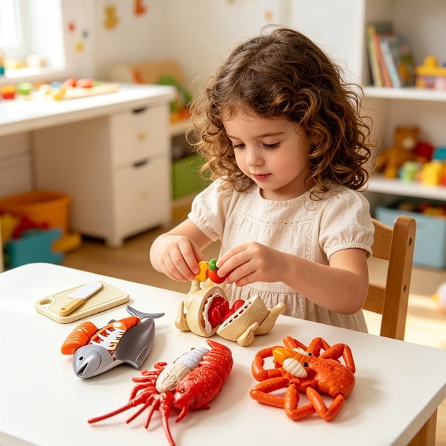 Tong “Realistic Seafood Cutting For Kids And Interactive Learning Kitchen Playset