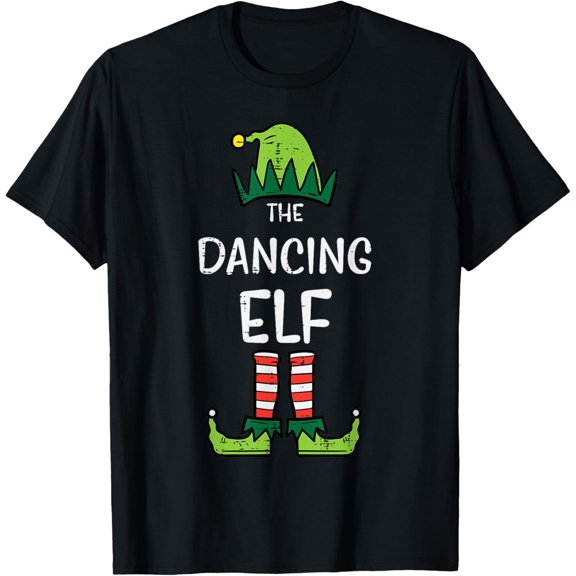 Dancing Elf Xmas Matching Christmas Family Girls Women T-Shirt men and women can wear, black, white, gifts