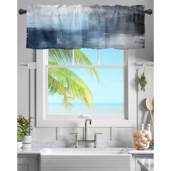 Watercolor Abstract Blue Gray Art Curtain Valances for Kitchen Windows,Rod Pocket Short Valance Modern Color Block Small Window Treatment for Living Room Bathroom Bedroom,54"x18"-1 Panel