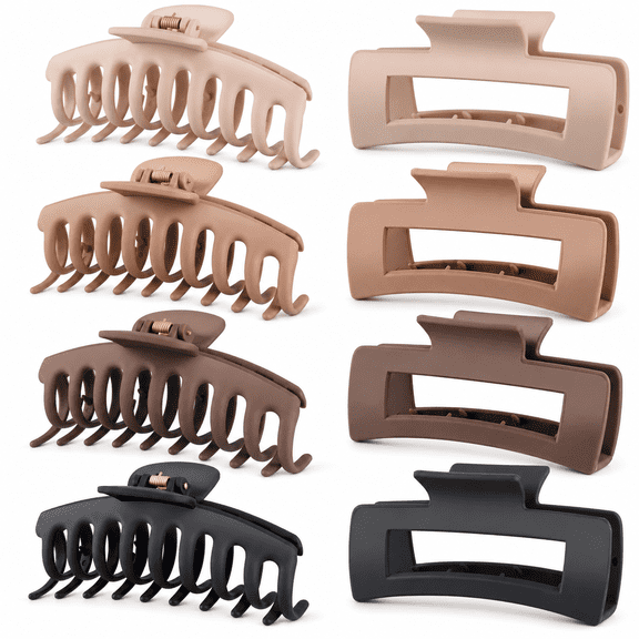 Hair Claw Clips for Women 8 Pack, Large Matte Jaw Clips for Thin Thick Curly Long Hair, Strong Hold Neutral Colors
