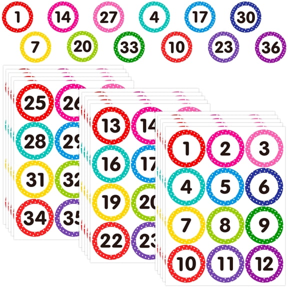 Neasyth 180Pcs Large Round Number Stickers, Consecutive Polka Dot Number 1-36 for Office Classroom Indoor Box Storage, 3 Inch