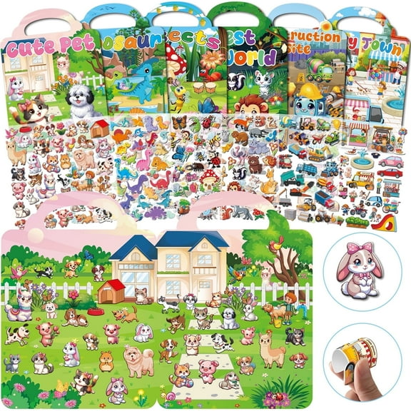 Kalysky Puffy Sticker Books for Kids, 6-Pack, 250 3D Reusable Stickers