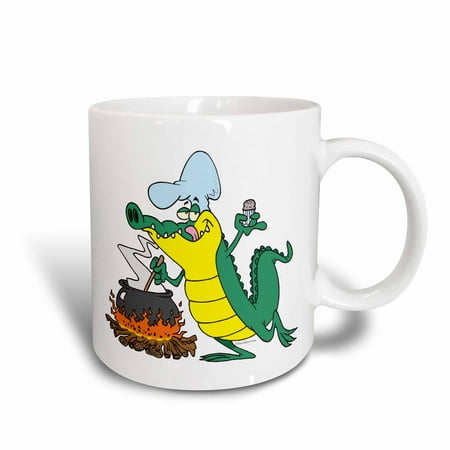 - 3dRose Funny Chef Cooking Gator Alligator Cartoon - Ceramic Mug, 11-ounce