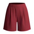 thumbnail image 4 of Vivianyo HD Women's Elastic Waist Pleated Knee Length Shorts, Straight Leg Solid Casual Mid Short Bottoms for Women, Women's Red, Sizes S-2XL, 4 of 5