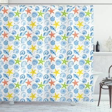 Ambesonne Nautical Shower Curtain, Marine Themed Starfish, 69"Wx84"L, Blue and Yellow