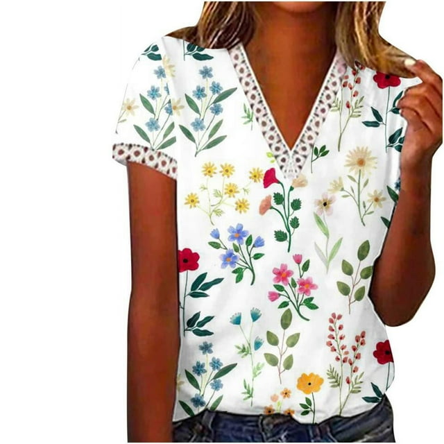 Birdeem Fashion Womens Summer V-Neck Short Sleeve Print Casual T-Shirt Blouse