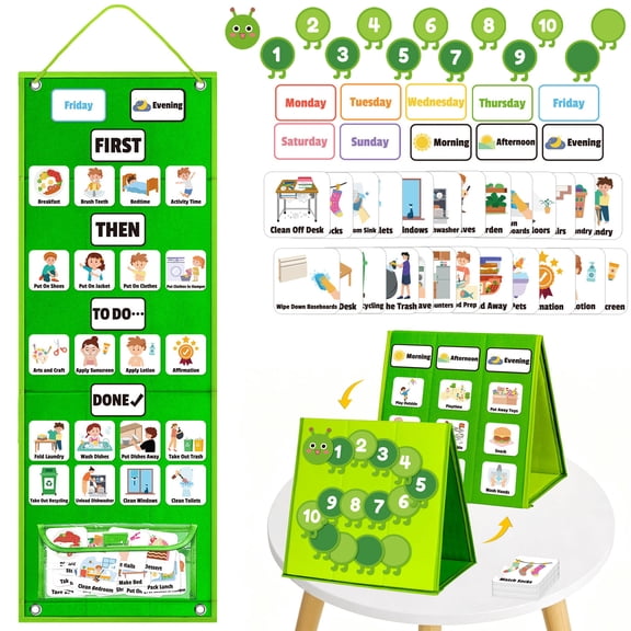 ABCKEY Large Visual Schedule for Kids with 122 Cards,Bedtime Routine Chart for Toddlers,Autism Learning Material for Home & School
