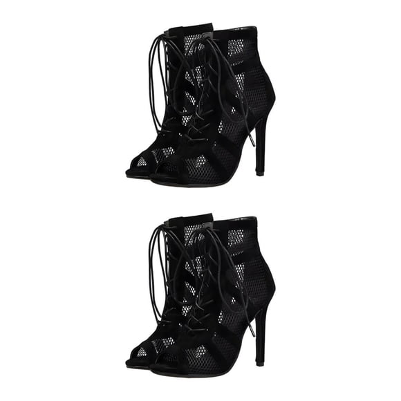 Minnieouse Zapatos de baile transpirables para mujeres que se mantienen frescas en la pista de baile Tacón alto a la moda Negro treinta y siete 2piezas