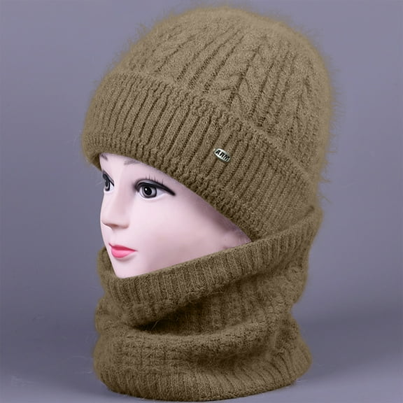 Women Winter One Piece Beanie Hat Slouchy Fleece Balaclavas Face Mask Neck Scarf Set Earmuff Ski Snow Knit Hats