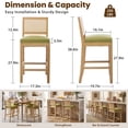 thumbnail image 6 of Bar Stools Set of 2, LEGAHOME 28" Bar Height Bar Stool, Farmhouse Linen Upholstered Bar Stool with Cane Back, Wood Bar Chairs for Kitchen Island Dining Room, Suitable for 40"-42" Table, Green, 6 of 7