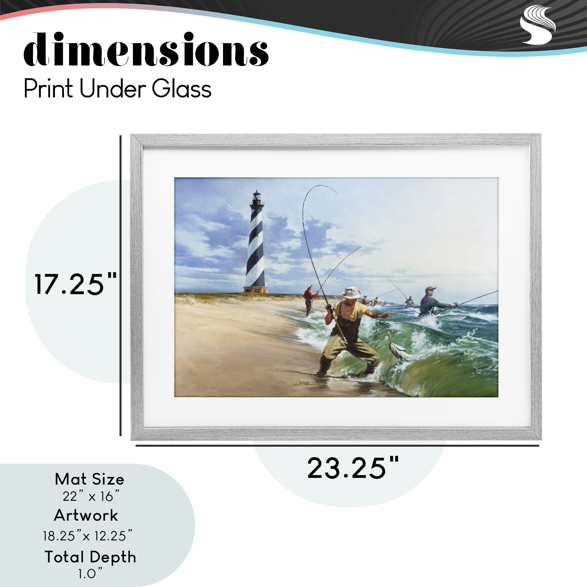 Cape Hatteras Fishermen Gray Framed Print Under Glass, design by Wind River Studios